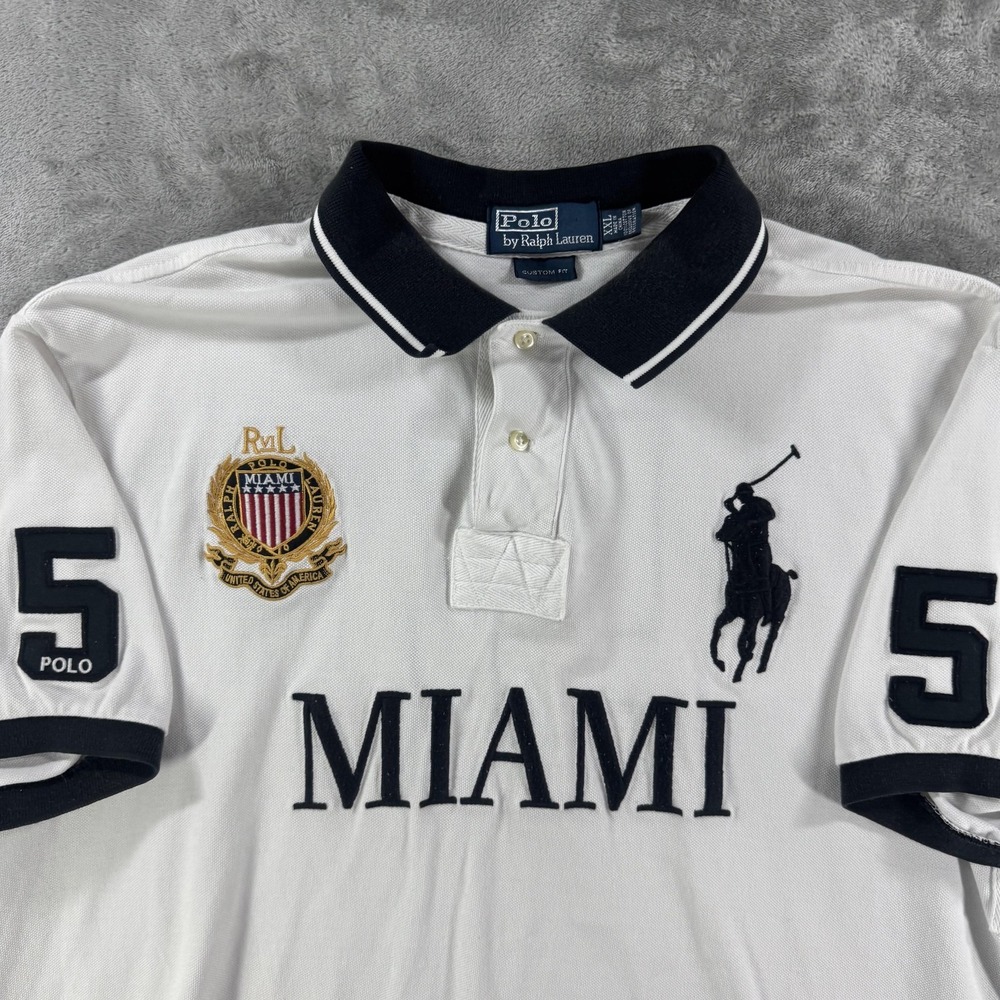Polo Ralph Lauren Polo Shirt Mens 2XL White Miami Big Pony 5 Logo Cheif Keef - Picture 2 of 15